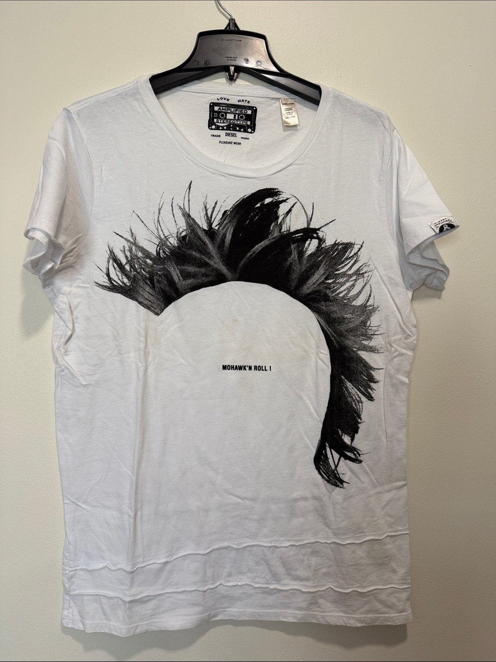 Diesel White Tee with Black Mohawk Graphic